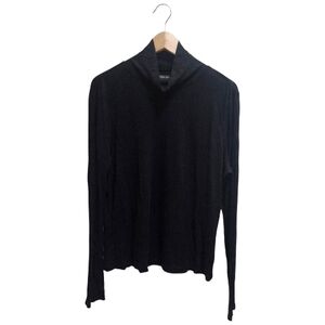 Rachel Zoe Women's High Neck Top Ribbed Long Sleeves Black Size XL Minimalist